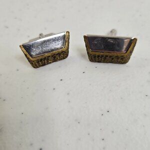 Anson Cufflinks Gold Tone Silver Textured Mixed Metal Vintage MCM Geometric